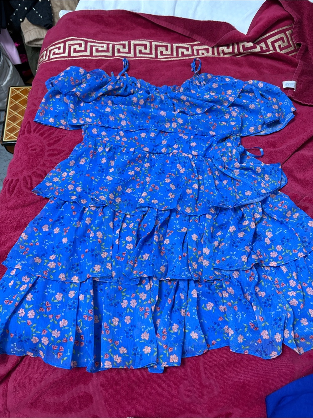Blue Floral Tiered Ruffle Dress